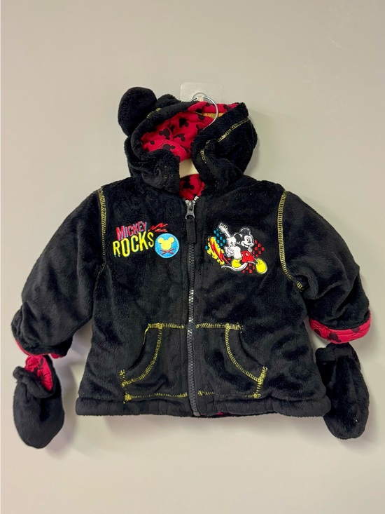 Disney Other - Disney Black Plush Hooded Jacket with Red Lined Hood